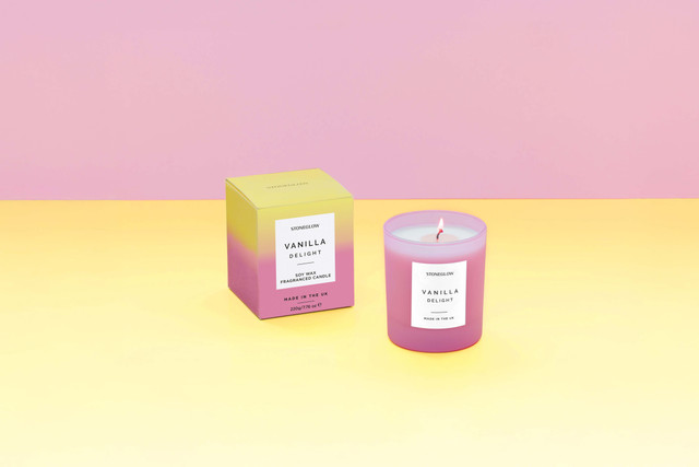 Stoneglow Sol - Vanilla Delight - Soy Wax Scented Candle Tumbler (90 X 80mm) - Pink Glass