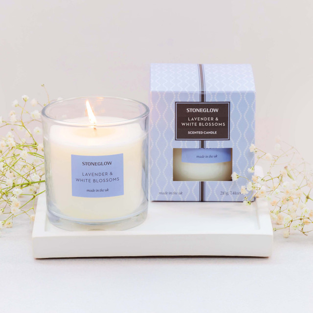 Stoneglow The Signature - Lavender & White Blossom - Scented Candle - Boxed Tumbler (90 X 80mm)
