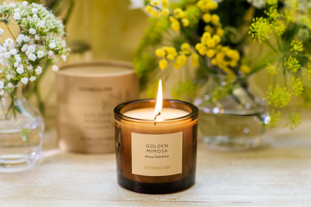 Stoneglow The Walled Garden - Golden Mimosa - Mimosa | Violet | Rose - Scented Natural Wax Candle Tumbler (79 X 89mm)