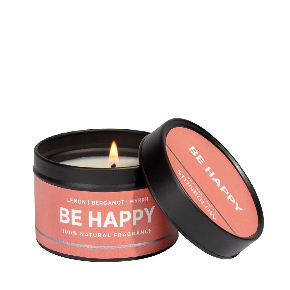 stoneglow Wellbeing - Be Happy - Essential Oil Scented Soy wax Candle Tin (64 x 43mm)