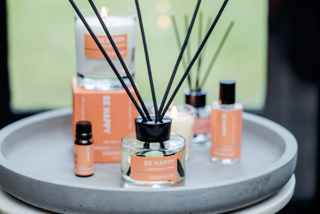 Stoneglow Wellbeing - Be Happy - Lemon | Bergamot | Myrrh - Essential Oil Scented Reed Diffuser (140ml)