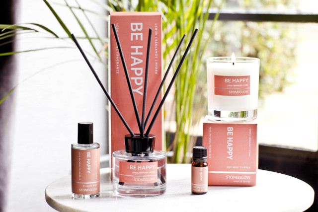 Stoneglow Wellbeing - Be Happy - Lemon | Bergamot | Myrrh - Essential Oil Scented Reed Diffuser (140ml)