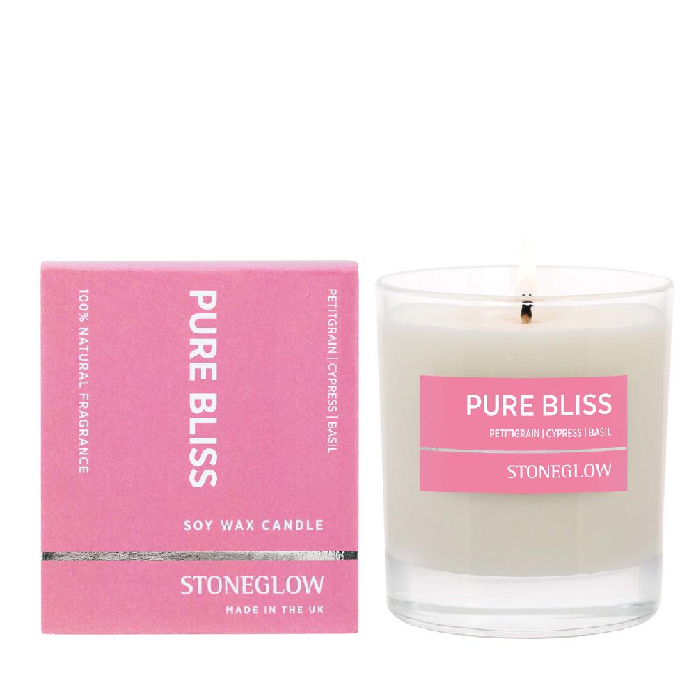 stoneglow Wellbeing - Pure Bliss - Cypress | petitgrain | Basil - Essential Oil Scented Soy Candle (220gm)