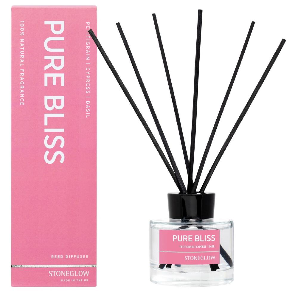 stoneglow Wellbeing - Pure Bliss - Cypress | Petitgrain | Basil - Essential Oil Scented Reed Diffuser (140ml)