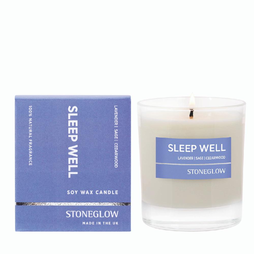 stoneglow Wellbeing - Sleep Well - Lavender | Sage | Cedarwood - Essential Oil Scented Candle - Boxed Tumbler (90 x 80mm)