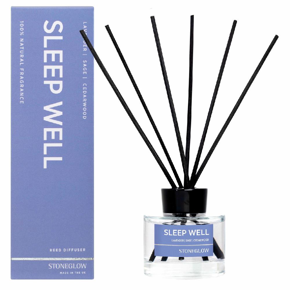 stoneglow Wellbeing - Sleep Well - Lavender | Sage | Cedarwood - Essential Oil Scented Reed Diffuser (140ml)