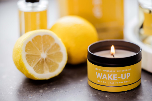 Stoneglow Wellbeing - Wake Up - Lemon | Mandarin | Lemongrass - Essential Oil Scented Soy Wax Candle Tin (64 X 43mm)