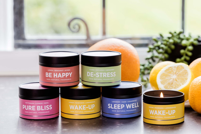 Stoneglow Wellbeing - Wake Up - Lemon | Mandarin | Lemongrass - Essential Oil Scented Soy Wax Candle Tin (64 X 43mm)