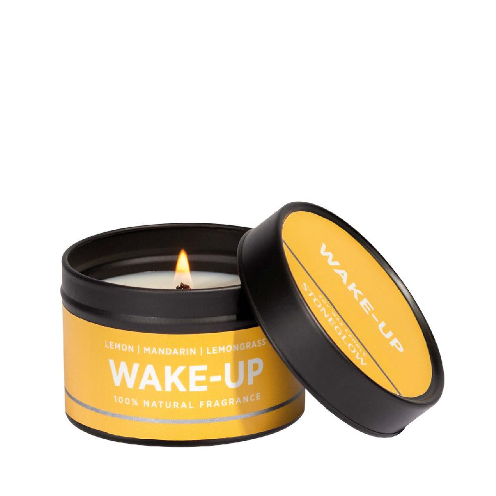 stoneglow Wellbeing - Wake Up - Lemon | Mandarin | Lemongrass - Essential Oil Scented Soy Wax Candle Tin (64 X 43mm)