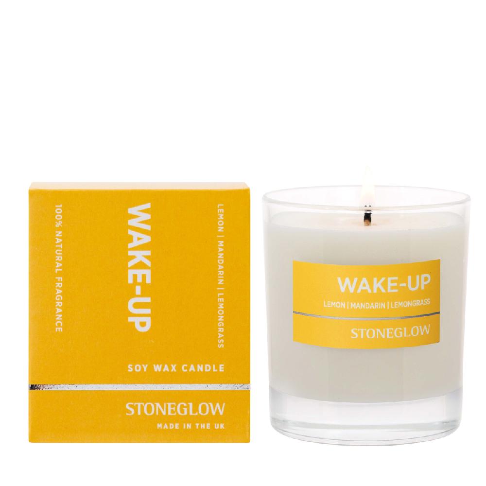stoneglow Wellbeing - Wake Up - Lemon | Mandarin | Lemongrass - Essential Oil Scented Soy Candle (220gm)