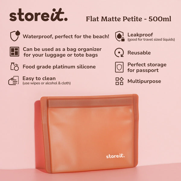 Store It Flat Matte Petite 500ml Silicone Pouch - Caramel