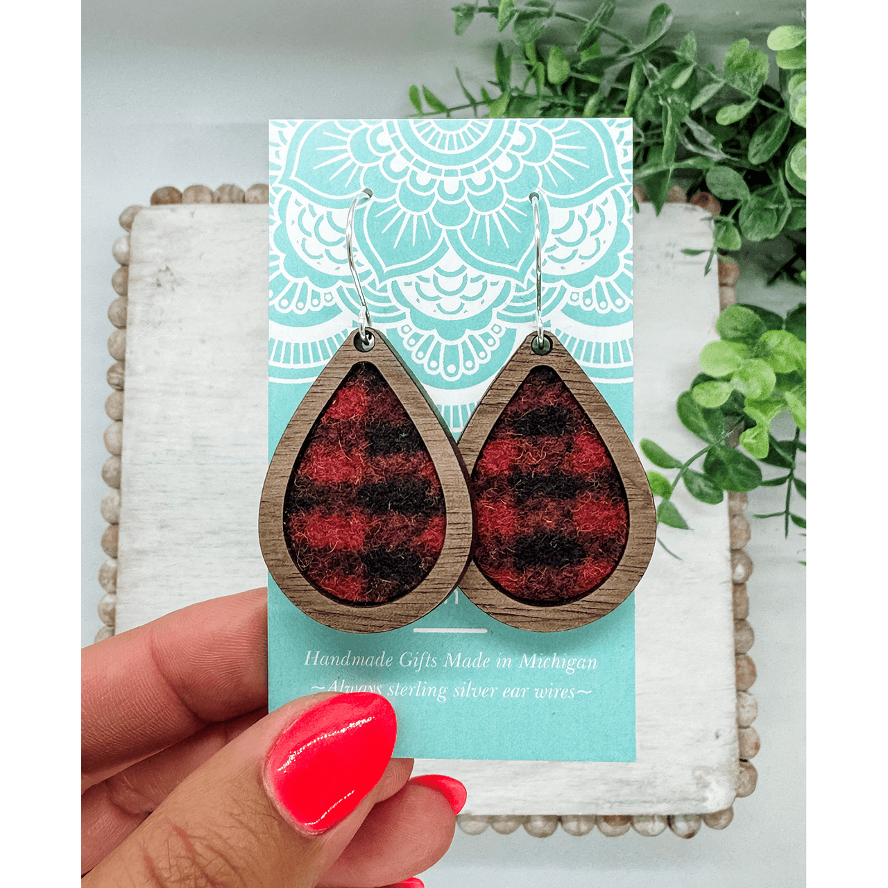 stormy kromer Fleece & Fancy Earrings Wrapped in Garnet Plaid