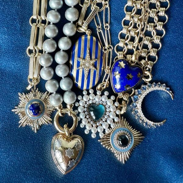 Storrow 14K Gold Blue Lapis Diamond & Blue Sapphire Victoria Medallion