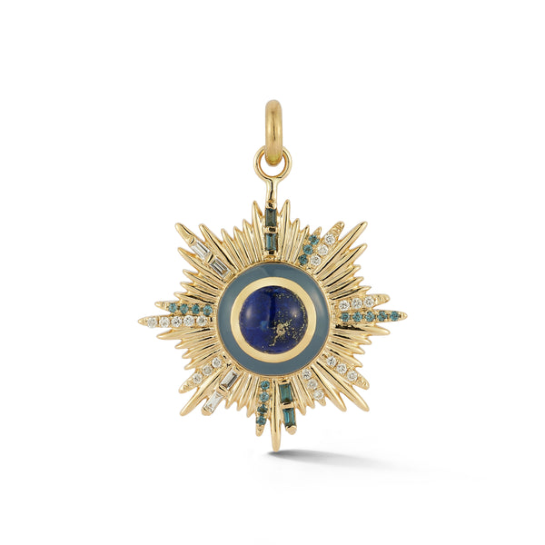 storrow 14K Gold Blue Lapis Diamond & Blue Sapphire Victoria Medallion