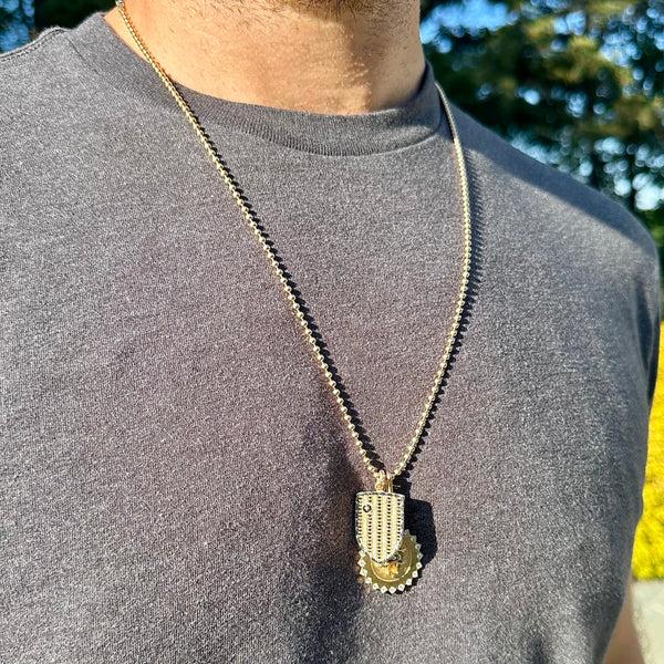 Storrow 14K Gold Diamond Black Diamond & Black Enamel Walter Medallion