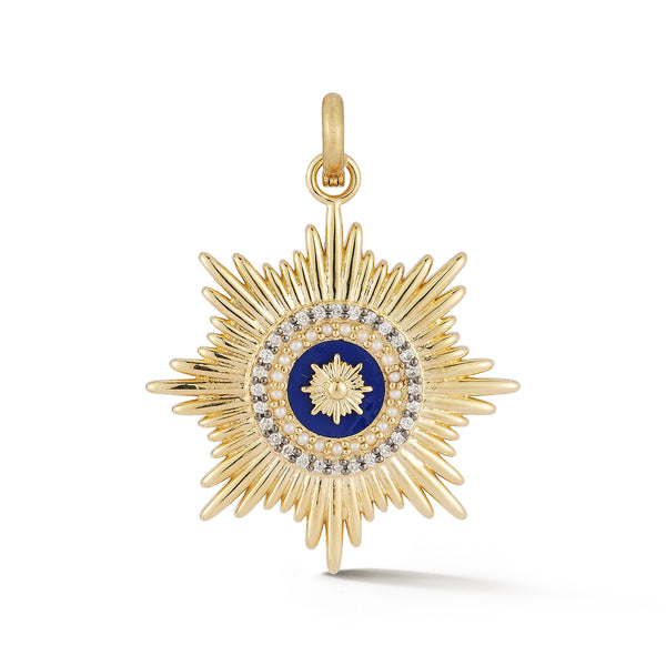 storrow 14K Gold Diamond & Blue Enamel Vale Medallion