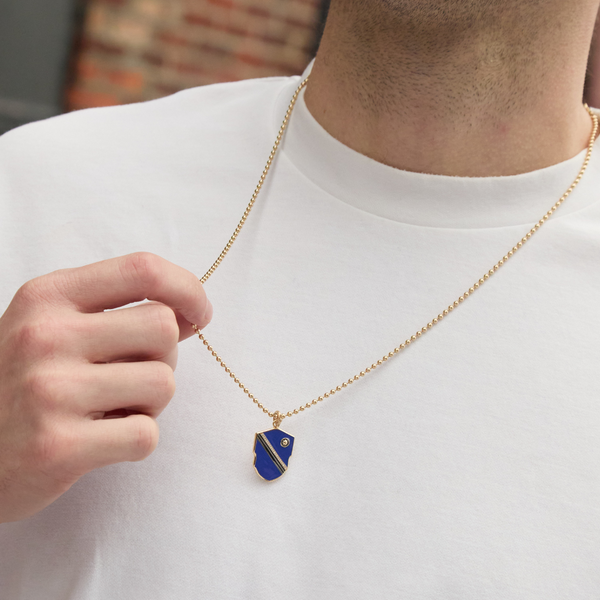 Storrow 14K Gold Diamond & Blue Enamel Warren Medallion