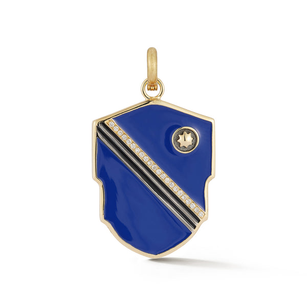 storrow 14K Gold Diamond & Blue Enamel Warren Medallion
