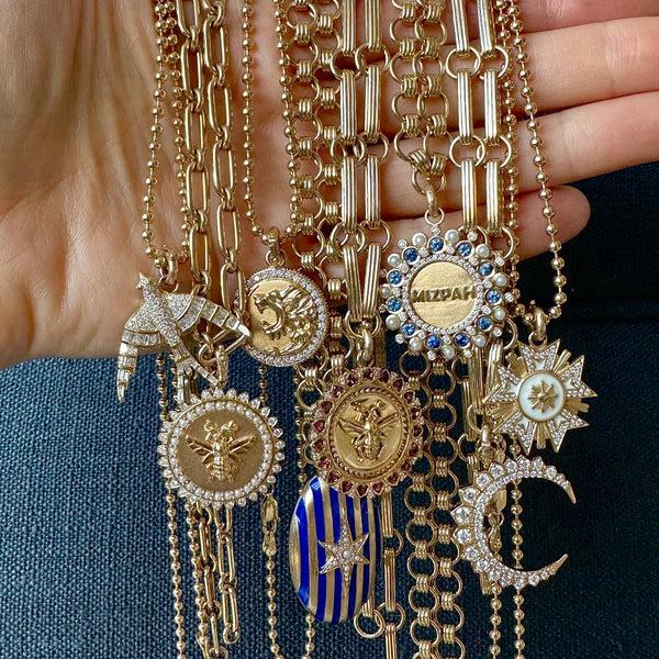 Storrow 14K Gold Diamond Blue Sapphire & Pearl Mizpah Medallion