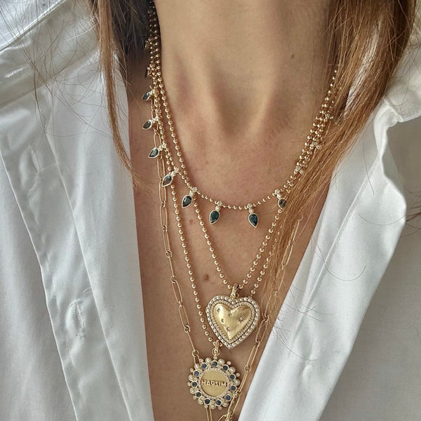 Storrow 14K Gold Diamond & Blue Topaz 16" 2MM Beaded Ball Emma Necklace