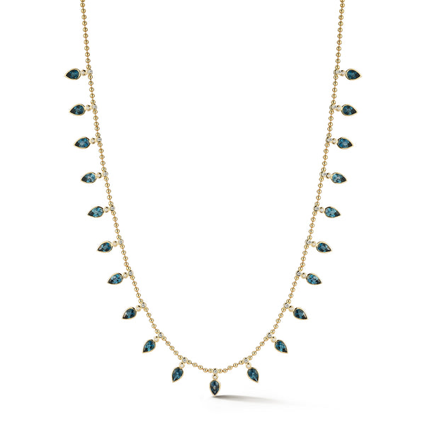 storrow 14K Gold Diamond & Blue Topaz 16" 2MM Beaded Ball Emma Necklace
