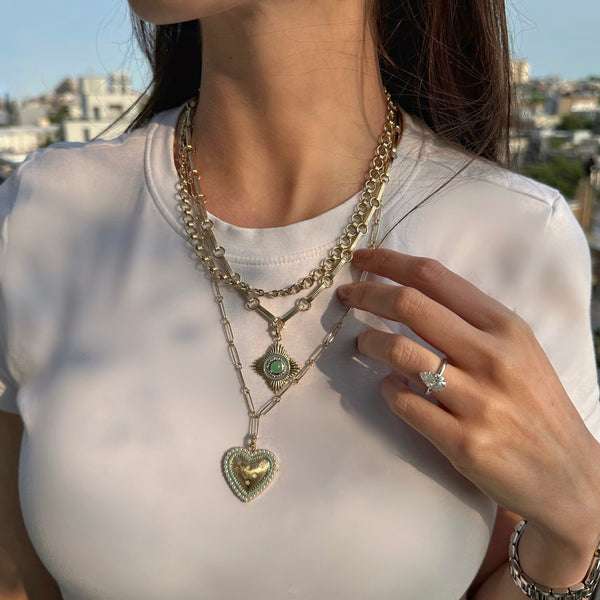Storrow 14K Gold Diamond Chrysoprase & Grey Enamel Vivienne Medallion