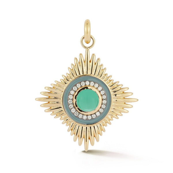 storrow 14K Gold Diamond Chrysoprase & Grey Enamel Vivienne Medallion