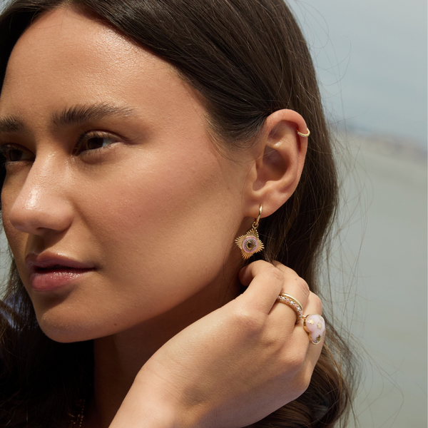 Storrow 14K Gold Diamond Citrine & Pink Enamel Mini Vivienne Medallion