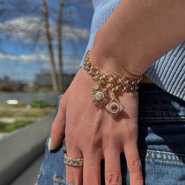 Storrow 14K Gold Diamond Citrine & Pink Enamel Mini Vivienne Medallion