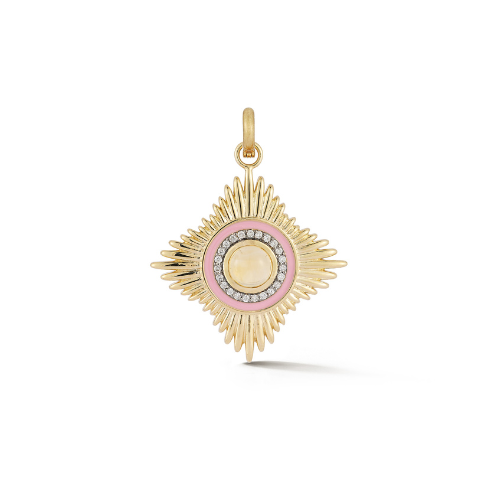 storrow 14K Gold Diamond Citrine & Pink Enamel Mini Vivienne Medallion