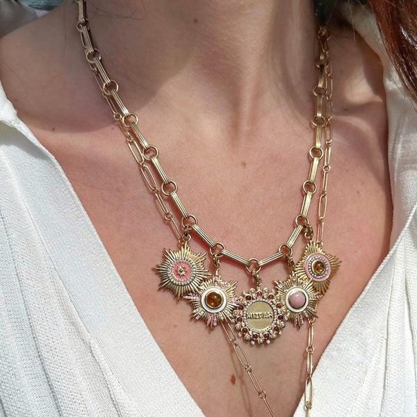 Storrow 14K Gold Diamond Citrine & Pink Enamel Vivienne Medallion