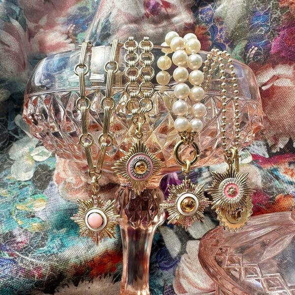 Storrow 14K Gold Diamond Citrine & Pink Enamel Vivienne Medallion