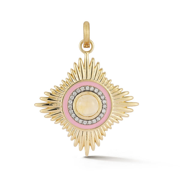 storrow 14K Gold Diamond Citrine & Pink Enamel Vivienne Medallion