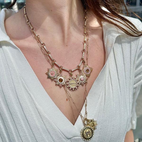 Storrow 14K Gold Diamond Citrine & Pink Sapphire Victoria Medallion