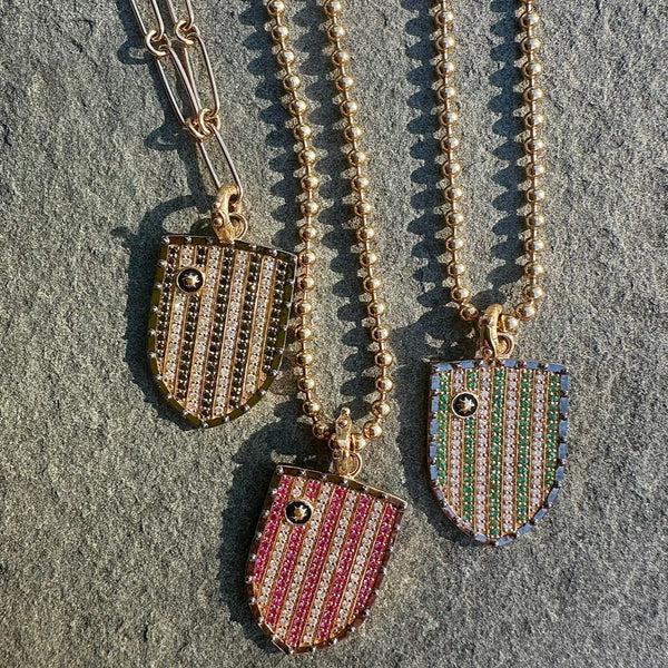 Storrow 14K Gold Diamond Emerald & Black Enamel Walter Medallion