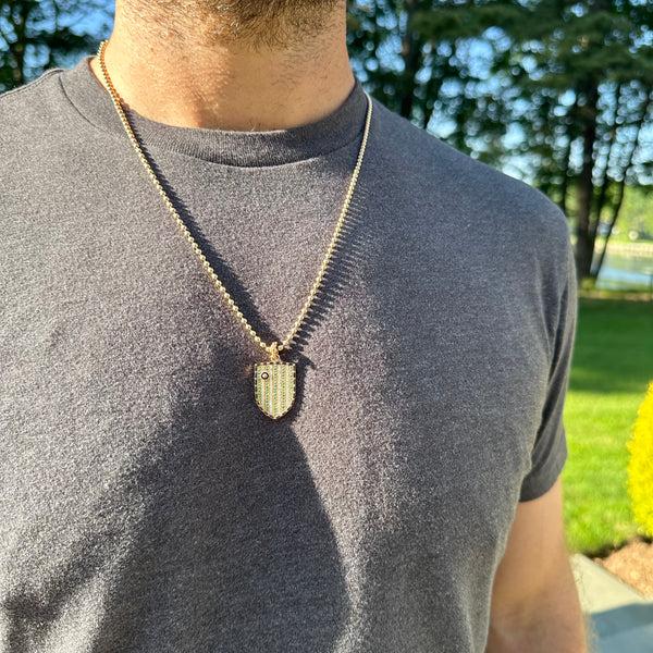 Storrow 14K Gold Diamond Emerald & Black Enamel Walter Medallion