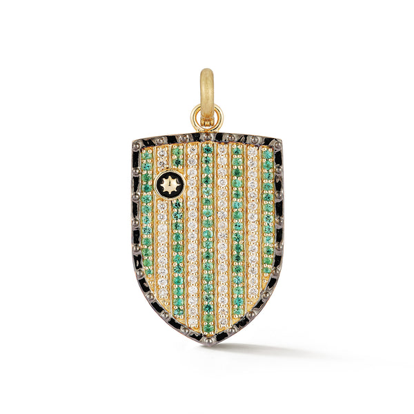 storrow 14K Gold Diamond Emerald & Black Enamel Walter Medallion