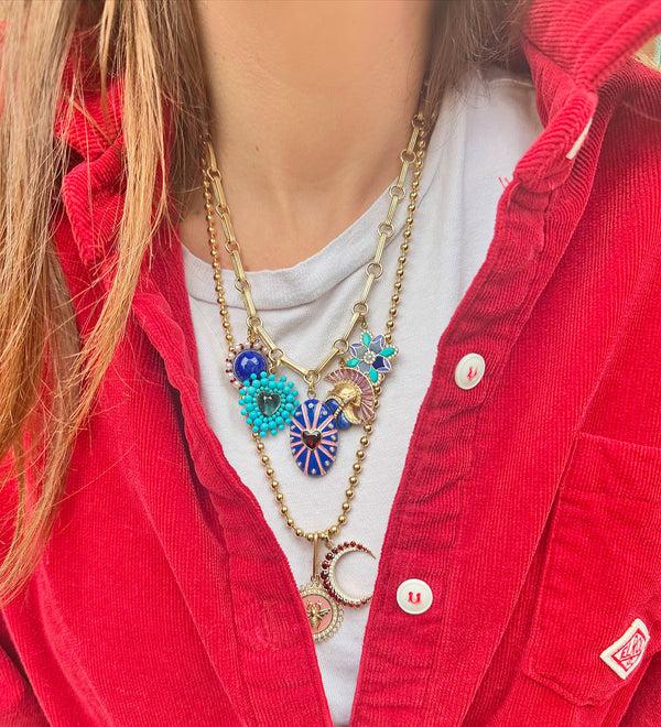 Storrow 14K Gold Diamond & Garnet Crescent Moon Estelle Charm