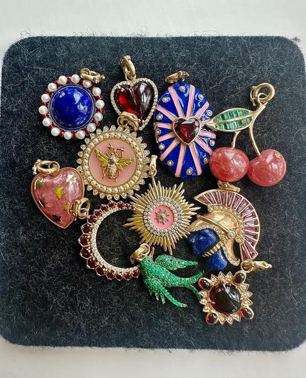 Storrow 14K Gold Diamond & Garnet Crescent Moon Estelle Charm