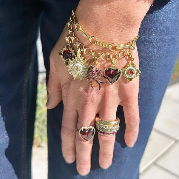 Storrow 14K Gold Diamond Garnet & White Enamel Mini Vivienne Medallion