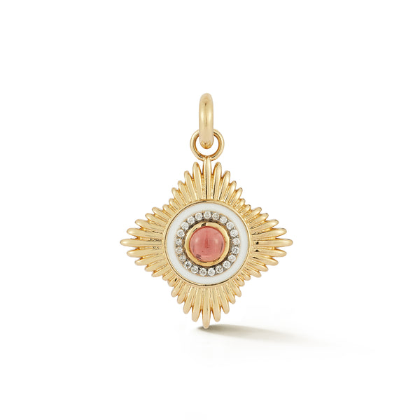 storrow 14K Gold Diamond Garnet & White Enamel Mini Vivienne Medallion