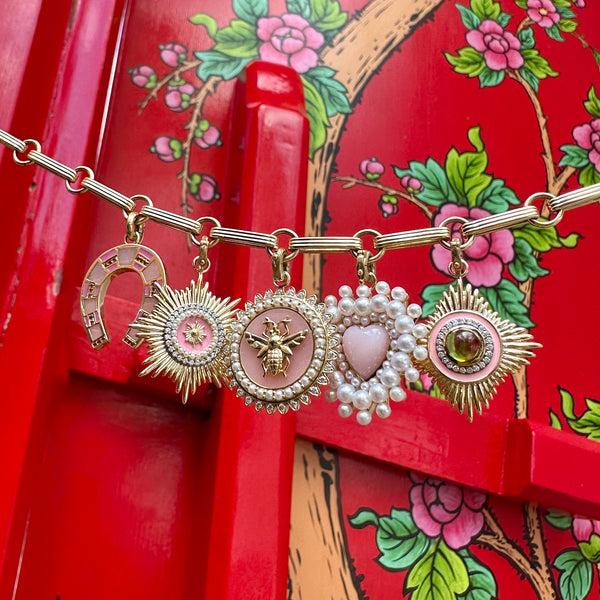 Storrow 14K Gold Diamond Green Tourmaline & Pink Enamel Vivienne Medallion