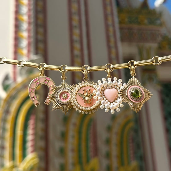 Storrow 14K Gold Diamond Green Tourmaline & Pink Enamel Vivienne Medallion