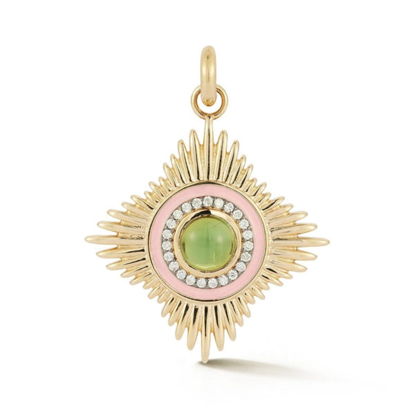 storrow 14K Gold Diamond Green Tourmaline & Pink Enamel Vivienne Medallion