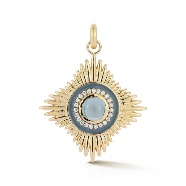 storrow 14K Gold Diamond London Blue Topaz & Denim Blue Enamel Vivienne Medallion