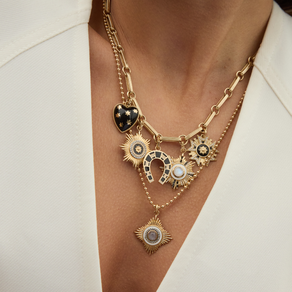 Storrow 14K Gold Diamond Moonstone & White Enamel Vivienne Medallion