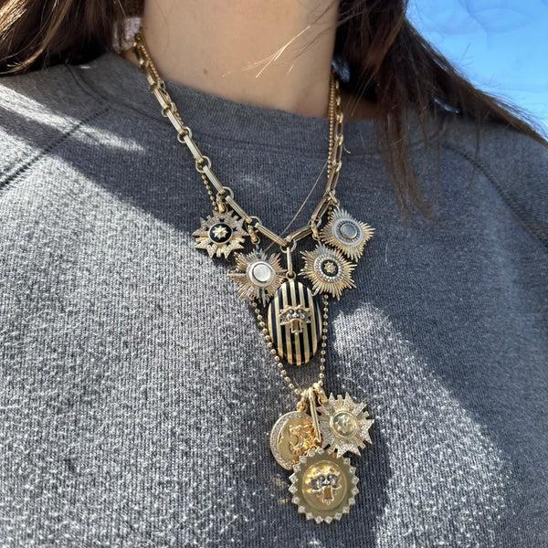 Storrow 14K Gold Diamond Moonstone & White Enamel Vivienne Medallion