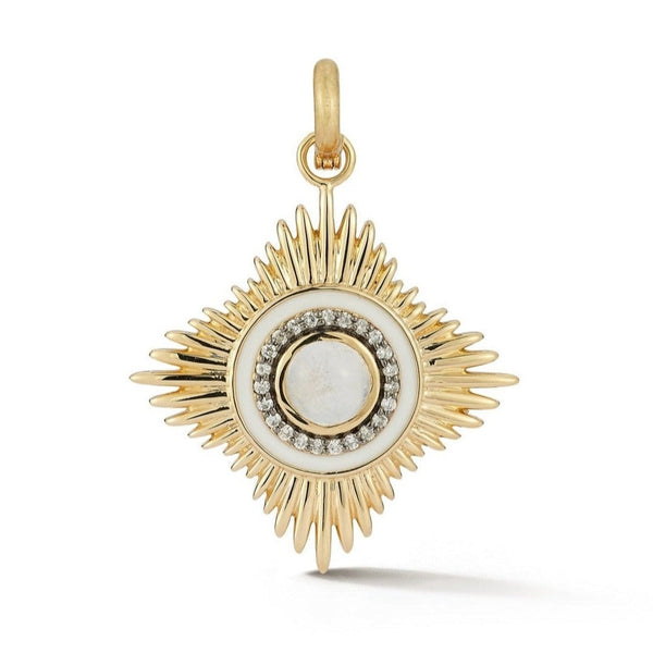 storrow 14K Gold Diamond Moonstone & White Enamel Vivienne Medallion