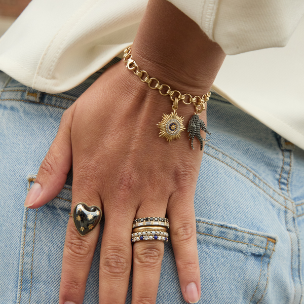 Storrow 14K Gold Diamond Pearl & Blue Enamel Mini Vale Medallion