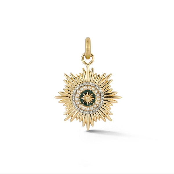 storrow 14K Gold Diamond Pearl & Green Enamel Mini Vale Medallion